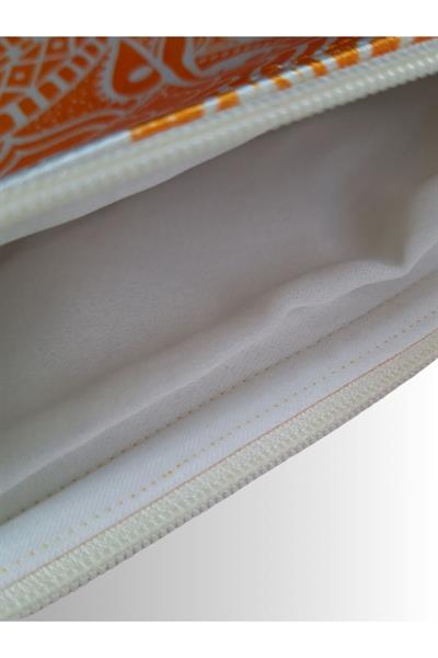 KADIN TURUNCU ÇANTA CLUTCH PORTFÖY FİL DESENLİ