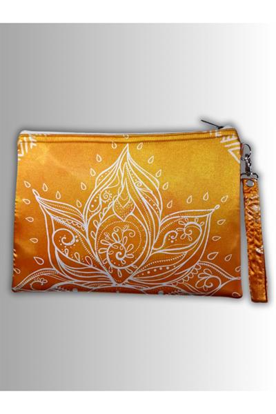 KADIN TURUNCU ÇANTA CLUTCH PORTFÖY FİL DESENLİ