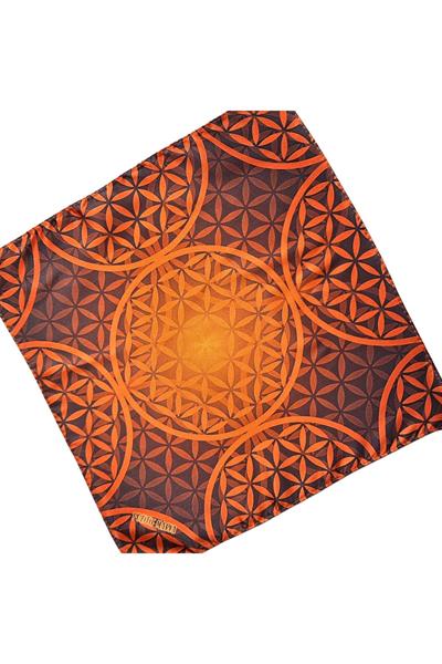 Kahverengi Turuncu Mendil Yaşam Çiçeği Desenli