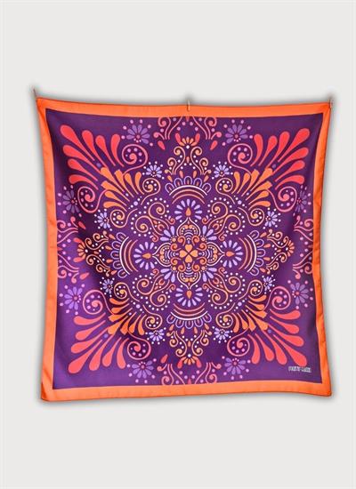 ÇİÇEK MANDALA DESENLİ TURUNCU TWİLL SATEN FULAR