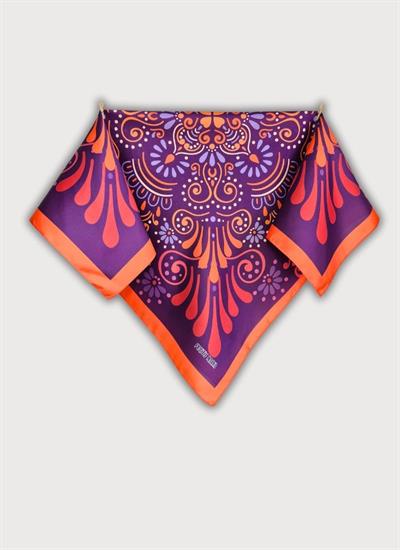 ÇİÇEK MANDALA DESENLİ TURUNCU TWİLL SATEN FULAR