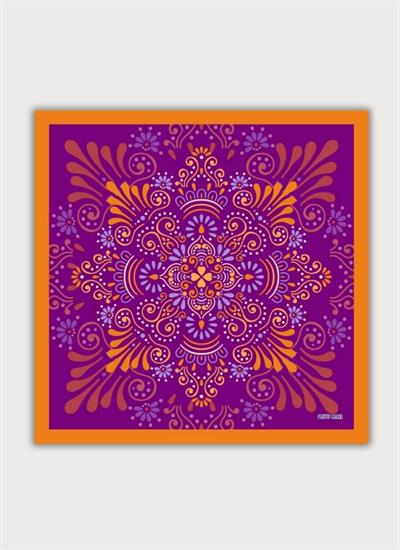 ÇİÇEK MANDALA DESENLİ TURUNCU TWİLL SATEN FULAR