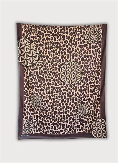 LEOPAR VE YAŞAM ÇİÇEĞİ DESENLİ KAHVERENGİ PAMUK ŞAL