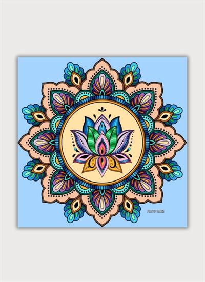 LOTUS MANDALA DESENLİ SATEN MAVİ FULAR