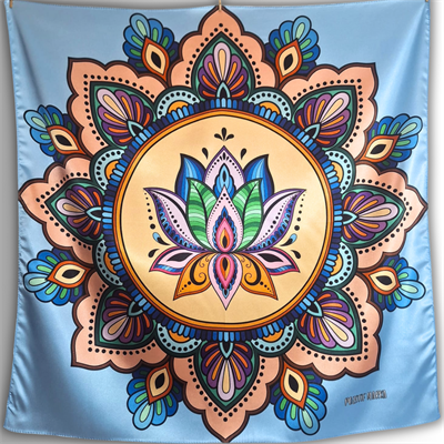 Mavi Fular Lotus Çiçeği Etnik Çakra Mavi Bandana