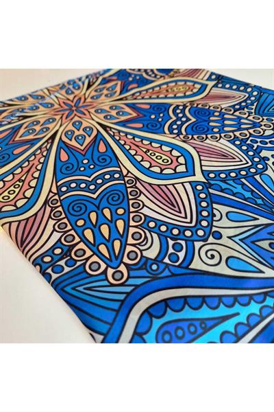 MAVİ UZUN FULAR MANDALA DESENLİ
