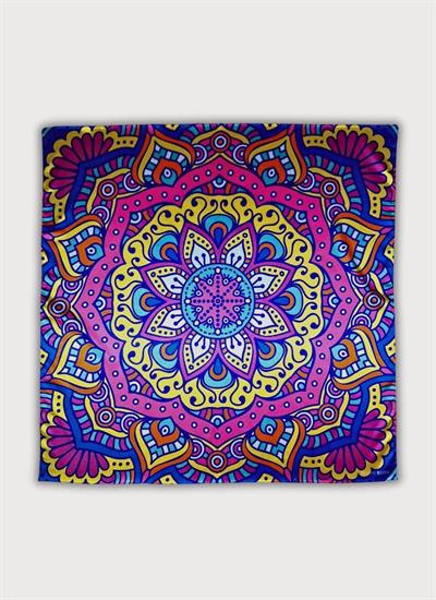 ÇİÇEK MANDALA ÇOK RENKLİ SATEN FULAR