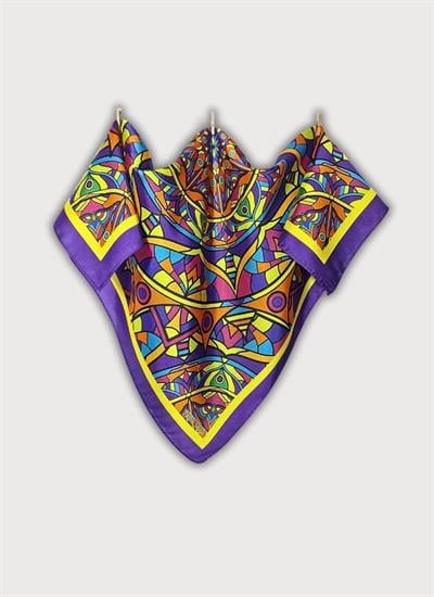 MOR IŞIK MANDALA TWİLL SATEN ÇOK RENKLİ BOYUN BANDANA FULAR