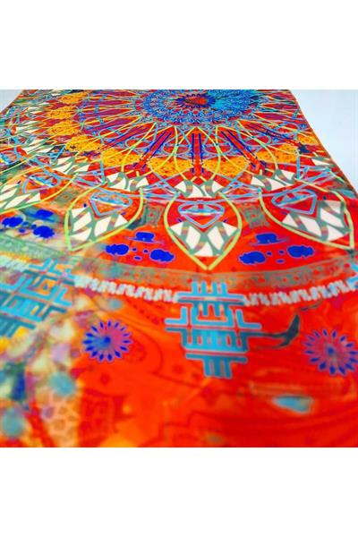 Turuncu Fular Mandala Desenli