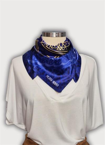 YANTRA DESENLİ MOR LACİVERT SATEN FULAR