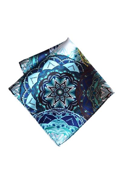 Yeşil Mavi Mendil Mandala Desenli