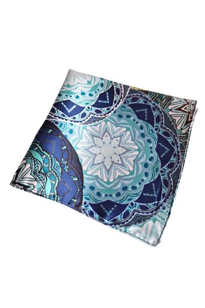 Yeşil Mavi Mendil Mandala Desenli