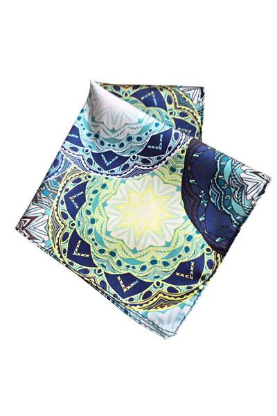 Yeşil Mavi Mendil Mandala Desenli