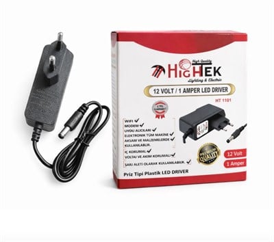 Hightek HT-1101 12V 1A Plastik Kasa Adaptör DC Güç Kaynağı Stabil ÇıkışHightek HT-1101 12V 1A Plastik Kasa Adaptör DC Güç KaynağıAdaptörler
