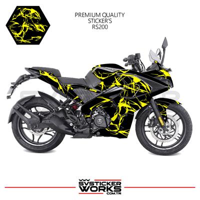 BAJAJ RS200 Kaplama Sticker Şimşek Yıldırım Motor Kaplama Modeli Hazır Kit 
