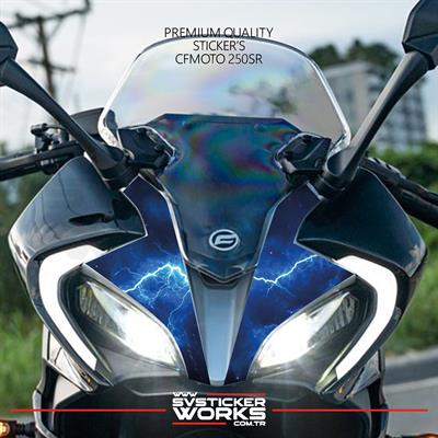 CFMOTO 250SR Sticker Ön Kafa Kaplama Modeli Hazır Kit Mavi Şimşek Sticker Desen Kaplama