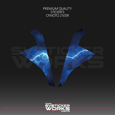 CFMOTO 250SR Sticker Ön Kafa Kaplama Modeli Hazır Kit Mavi Şimşek Sticker Desen Kaplama