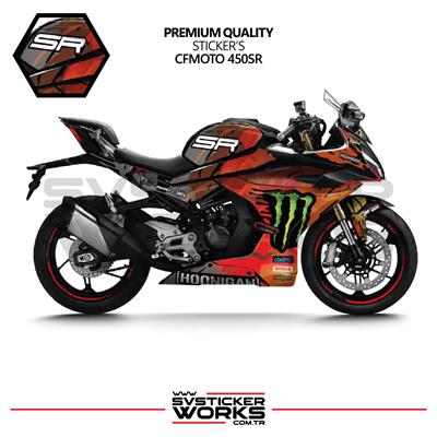 CFMOTO 450SR Kaplama Sticker Fabio Design Motor Kaplama Modeli Hazır Kit Tüm Modeller Uyumlu Kırmızı Turuncu