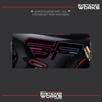 CFMOTO 450SR Kaplama Sticker Mor - Mavi Motor Kaplama Modeli Hazır Kit Tüm Yıllar Uyumlu Sağ - Sol Grenaj