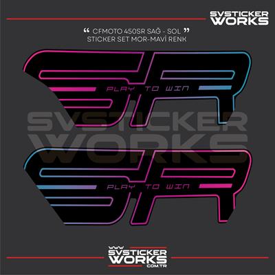 CFMOTO 450SR Kaplama Sticker Mor - Mavi Motor Kaplama Modeli Hazır Kit Tüm Yıllar Uyumlu Sağ - Sol Grenaj