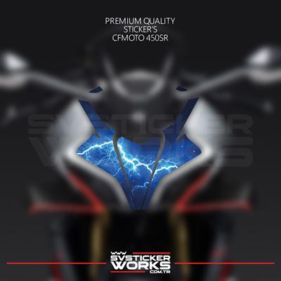CFMOTO 450SR Sticker Ön Kafa Kaplama Modeli Hazır Kit Mavi Şimşek Desen Kaplama