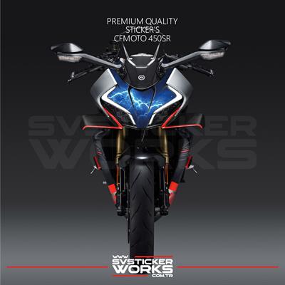 CFMOTO 450SR Sticker Ön Kafa Kaplama Modeli Hazır Kit Mavi Şimşek Desen Kaplama