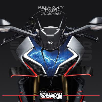 CFMOTO 450SR Sticker Ön Kafa Kaplama Modeli Hazır Kit Mavi Şimşek Desen Kaplama