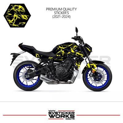 MT-07 2021-2024 Kaplama Sticker Şimşek Yıldırım Motor Kaplama Modeli Hazır Kit 2021-2024 Uyumlu