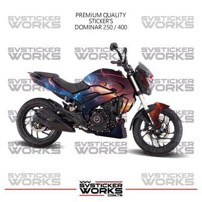 Bajaj Dominar Kaplama 250 / 400 Sticker Kırmızı Ve Mavi Şimşek Design Motor Kaplama Modeli Hazır Kit Tüm Modeller Uyumlu 