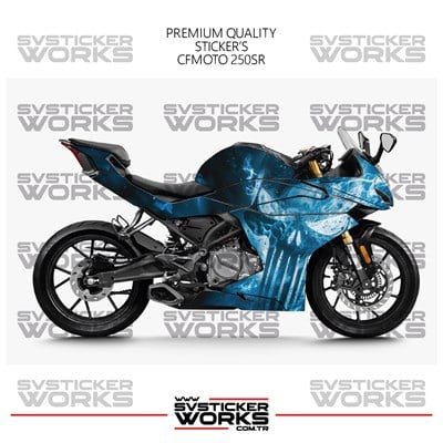 CFMOTO 250SR Kaplama Sticker Blue Punisher Design Motor Kaplama Modeli Hazır Kit Tüm Modeller Uyumlu 
