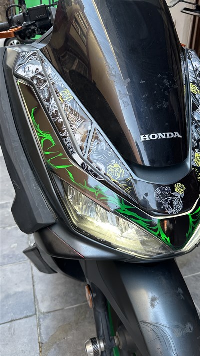 HONDA PCX 2025-2026 ÖN FAR STICKER ÇİFT RENK YEŞİL SİYAH TRİBAL DESEN ETİKET MODELİ ŞEFFAF FAR FİLM