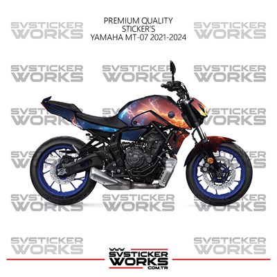 Yamaha MT-07 Kaplama Sticker Kırmızı Ve Mavi Şimşek Design Motor Kaplama Modeli Hazır Kit 2021-2024 Uyumlu 