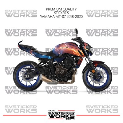 Yamaha MT-07 Kaplama Sticker Kırmızı Ve Mavi Şimşek Design Motor Kaplama Modeli Hazır Kit 2018-2020 Uyumlu 