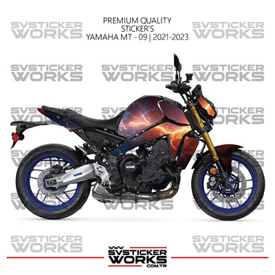 Yamaha MT-09 Kaplama Sticker Kırmızı Ve Mavi Şimşek Design Motor Kaplama Modeli Hazır Kit 2021-2023 Uyumlu 