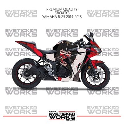Yamaha R25 Kaplama Sticker Anime Girl Design Motor Kaplama Modeli Hazır Kit 2013-2018 Uyumlu 