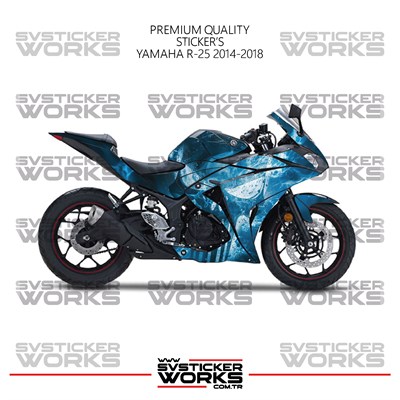 Yamaha R25 Kaplama Sticker Mavi Punisher Design Motor Kaplama Modeli Hazır Kit 2013-2018 Uyumlu 