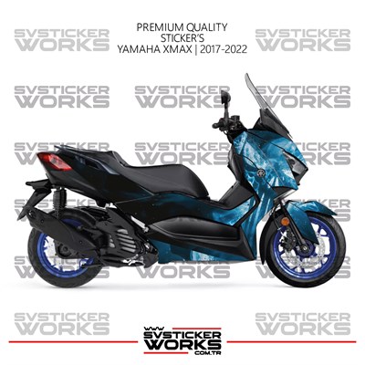 Yamaha Xmax Kaplama Sticker Blue Punisher Design Motor Kaplama Modeli Hazır Kit 2017-2022 Uyumlu 