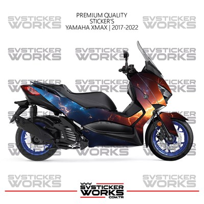 Yamaha Xmax Kaplama Sticker Kırmızı Ve Mavi Şimşek Design Motor Kaplama Modeli Hazır Kit 2017-2022 Uyumlu 
