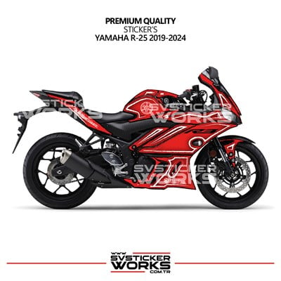 SVSTICKERWORKSYamaha YZF R25 R3 Kaplama Sticker Seti 2019-2024 Cell Shaded Kırmızı BeyazR25 2019-2024