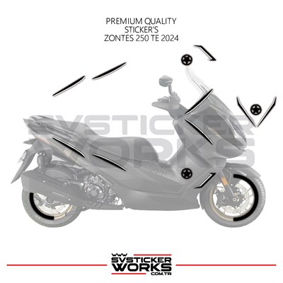ZONTES 250 TE Sticker Kaplama Set Full Kit Parçalı Etiket Sticker Modeli Siyah