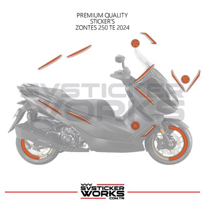 ZONTES 250 TE Sticker Kaplama Set Full Kit Parçalı Etiket Sticker Modeli Turuncu