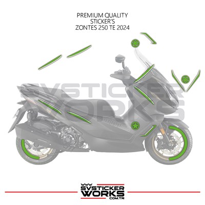 ZONTES 250 TE Sticker Kaplama Set Full Kit Parçalı Etiket Sticker Modeli Yeşil