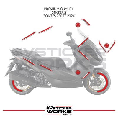 ZONTES 250 TE Sticker Kaplama Set Full Kit Parçalı Etiket Sticker Modeli Kırmızı