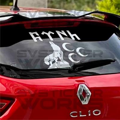 Türk Sticker Arka Cam Uluyan Kurt CCC Sticker Tüm Araçlara Uyumlu Beyaz Renk