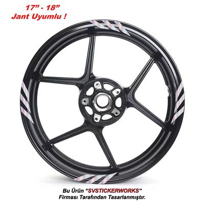 Üçlü Kalın Dıştan İçe Motosiklet Jant Sticker 16Lı Set Sticker Etiket Modeli