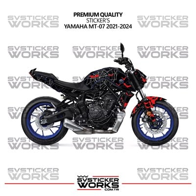 Yamaha MT-07 Kaplama Sticker Crimson Web Design Motor Kaplama Modeli Hazır Kit 2021-2024 Uyumlu 