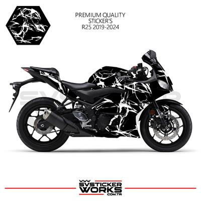 YAMAHA R25 2019-2024 Kaplama Sticker Şimşek Yıldırım Motor Kaplama Modeli Hazır Kit 2019 / 2023 Uyumlu