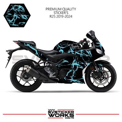 YAMAHA R25 2019-2024 Kaplama Sticker Şimşek Yıldırım Motor Kaplama Modeli Hazır Kit 2019 / 2023 Uyumlu