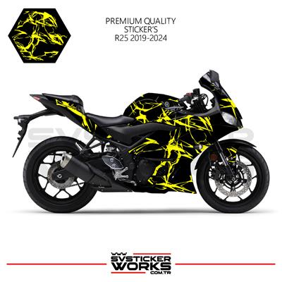 YAMAHA R25 2019-2024 Kaplama Sticker Şimşek Yıldırım Motor Kaplama Modeli Hazır Kit 2019 / 2023 Uyumlu