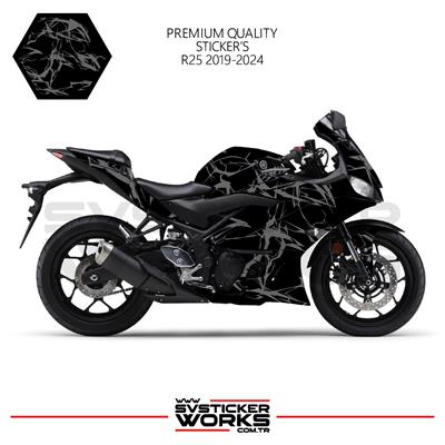 YAMAHA R25 2019-2024 Kaplama Sticker Şimşek Yıldırım Motor Kaplama Modeli Hazır Kit 2019 / 2023 Uyumlu